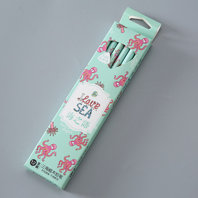 EZONE 12PCS Drvena olovka Drveno tijelo s otisnutim crtanim uzorkom Studenti Olovka Gumica Olovka Dječja Netoksična olovka Pisaći pribor