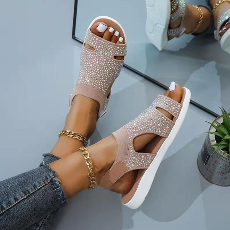 Sandale noi 2023 pentru femei, vară, pentru femei, sandale ortopedice elastice cu cristal, pantofi de plajă cu vârf deschis, încălțăminte ocazional pentru femei