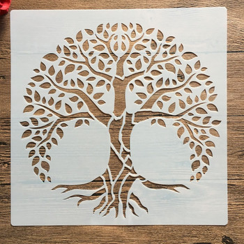 30 * 30 см размер diy craft life Tree форма за рисуване шаблони щампован фотоалбум релефна хартиена картичка върху дърво, плат, стена