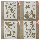 4 τεμάχια/Σετ Α4 29 εκ. Princess Mermaid Witch DIY Στένσιλ με στρώσεις ζωγραφικής Λεύκωμα ζωγραφικής με ανάγλυφο διακοσμητικό πρότυπο άλμπουμ
