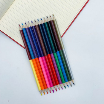 24 цвята 12 бр. Двуглав цветен молив Дървени цветни моливи за рисуване Канцеларски материали Офис аксесоари Ученически пособия
