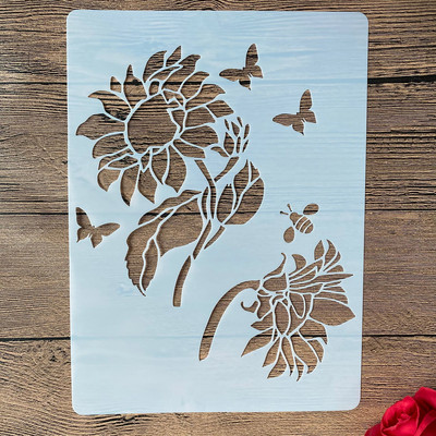 A4 29 * 21 εκ. στένσιλ DIY Ζωγραφική τοίχων Λεύκωμα χρωματισμού Άλμπουμ με ανάγλυφο διακοσμητικό χάρτινο πρότυπο κάρτας, τοίχος. ηλιοτρόπιο