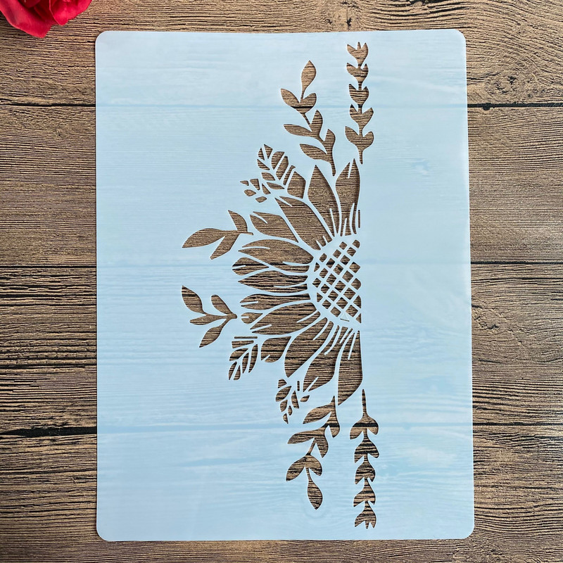 A4 29 * 21 εκ. στένσιλ DIY Ζωγραφική τοίχων Λεύκωμα χρωματισμού Άλμπουμ με ανάγλυφο διακοσμητικό χάρτινο πρότυπο κάρτας, τοίχος. ηλιοτρόπιο