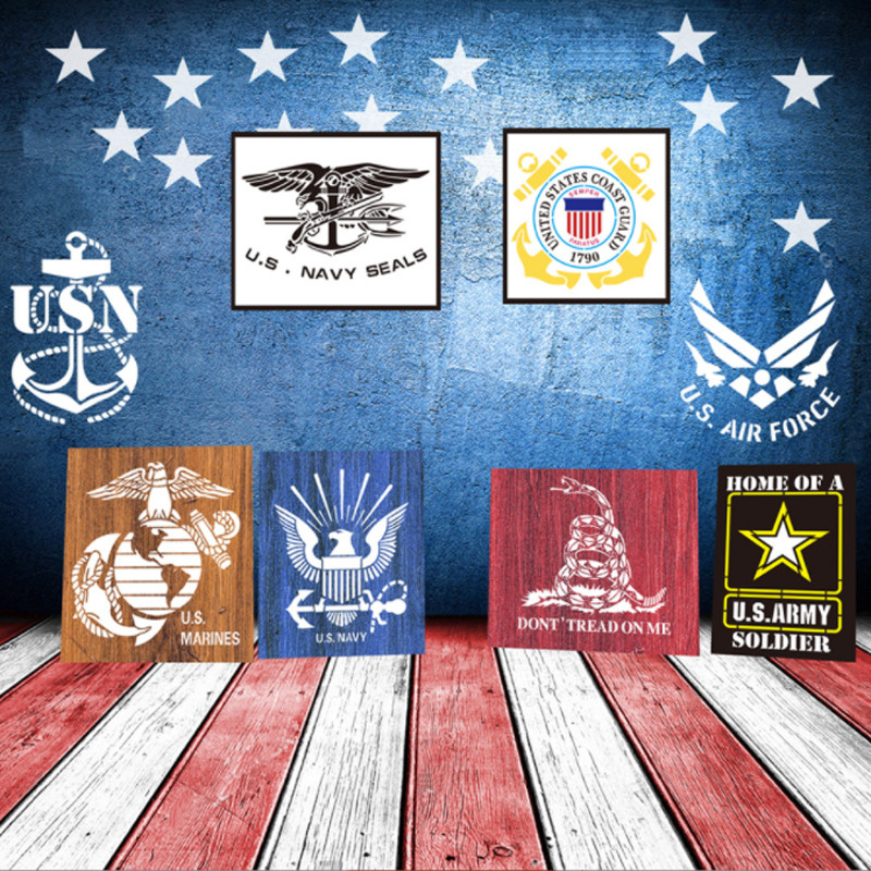 2 buc. șablon de pictură al forțelor aeriene ale forțelor aeriene din US Navy, șabloane pentru stratificarea peretelui DIY, album de însemnări de colorat, album în relief decorativ, reutilizabil