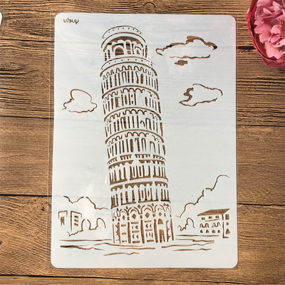 4 τεμάχια/Σετ Α4 Παγκοσμίου φήμης Κτίριο Λονδίνο Παρίσι DIY Στένσιλ με στρώσεις ζωγραφική Λεύκωμα ζωγραφικής με ανάγλυφο πρότυπο διακόσμησης άλμπουμ