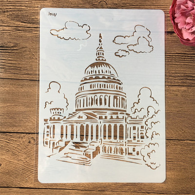 4 τεμάχια/Σετ Α4 Παγκοσμίου φήμης Κτίριο Λονδίνο Παρίσι DIY Στένσιλ με στρώσεις ζωγραφική Λεύκωμα ζωγραφικής με ανάγλυφο πρότυπο διακόσμησης άλμπουμ