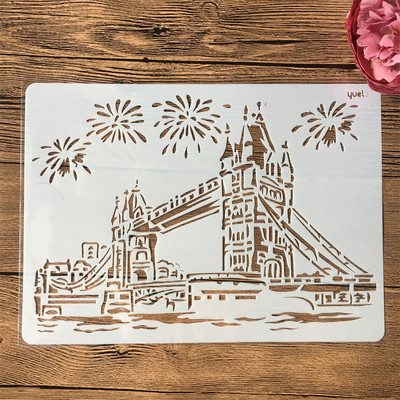 4 τεμάχια/Σετ Α4 Παγκοσμίου φήμης Κτίριο Λονδίνο Παρίσι DIY Στένσιλ με στρώσεις ζωγραφική Λεύκωμα ζωγραφικής με ανάγλυφο πρότυπο διακόσμησης άλμπουμ