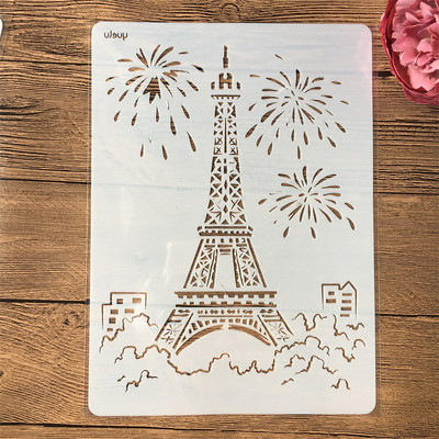 4 τεμάχια/Σετ Α4 Παγκοσμίου φήμης Κτίριο Λονδίνο Παρίσι DIY Στένσιλ με στρώσεις ζωγραφική Λεύκωμα ζωγραφικής με ανάγλυφο πρότυπο διακόσμησης άλμπουμ