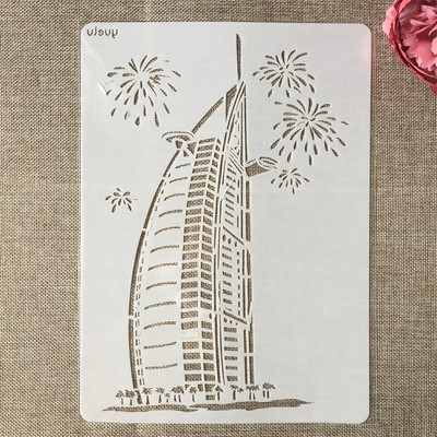 4 τεμάχια/Σετ Α4 Παγκοσμίου φήμης Κτίριο Λονδίνο Παρίσι DIY Στένσιλ με στρώσεις ζωγραφική Λεύκωμα ζωγραφικής με ανάγλυφο πρότυπο διακόσμησης άλμπουμ