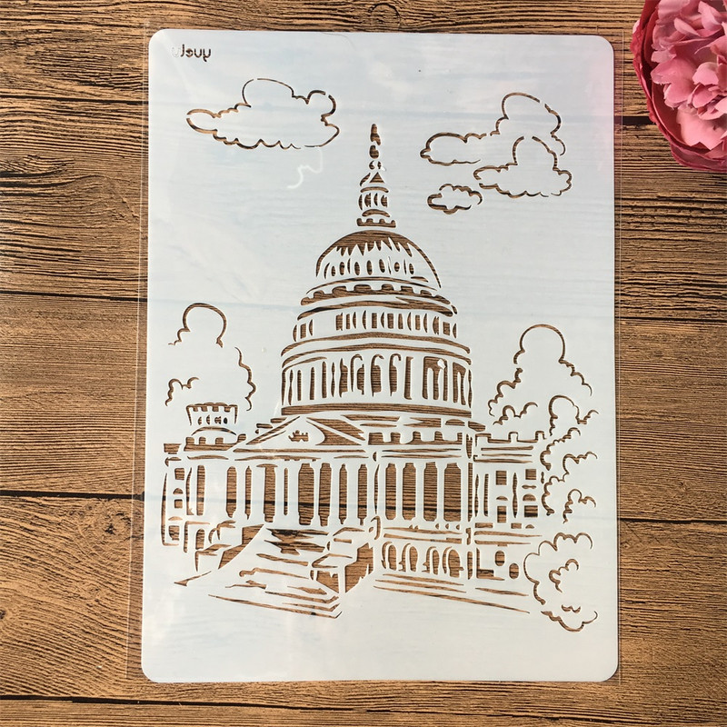 4 τεμάχια/Σετ Α4 Παγκοσμίου φήμης Κτίριο Λονδίνο Παρίσι DIY Στένσιλ με στρώσεις ζωγραφική Λεύκωμα ζωγραφικής με ανάγλυφο πρότυπο διακόσμησης άλμπουμ