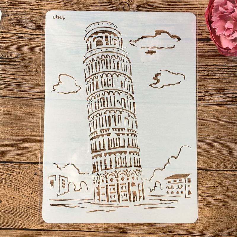 4 τεμάχια/Σετ Α4 Παγκοσμίου φήμης Κτίριο Λονδίνο Παρίσι DIY Στένσιλ με στρώσεις ζωγραφική Λεύκωμα ζωγραφικής με ανάγλυφο πρότυπο διακόσμησης άλμπουμ