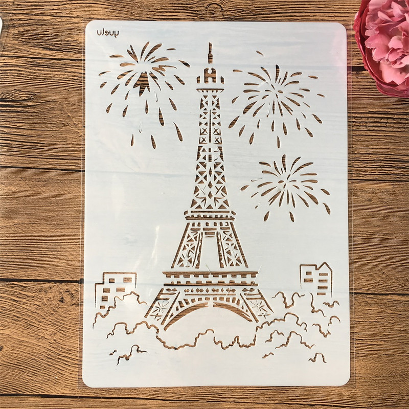 4 τεμάχια/Σετ Α4 Παγκοσμίου φήμης Κτίριο Λονδίνο Παρίσι DIY Στένσιλ με στρώσεις ζωγραφική Λεύκωμα ζωγραφικής με ανάγλυφο πρότυπο διακόσμησης άλμπουμ