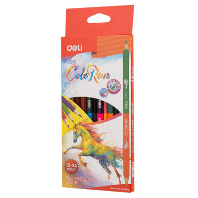 Deli Dual Color Pencil 12/24 Χρώματα χρωματιστά μολύβια για σχολικό παιδί προμήθεια ζωγραφικής Σκίτσο Ζωγραφική σχολικά είδη