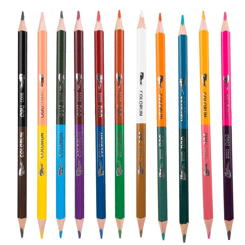 Deli Dual Color Pencil 12/24 Χρώματα χρωματιστά μολύβια για σχολικό παιδί προμήθεια ζωγραφικής Σκίτσο Ζωγραφική σχολικά είδη