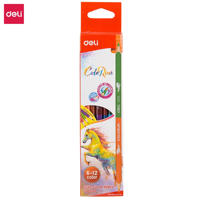 Deli Dual Color Pencil 12/24 Χρώματα χρωματιστά μολύβια για σχολικό παιδί προμήθεια ζωγραφικής Σκίτσο Ζωγραφική σχολικά είδη