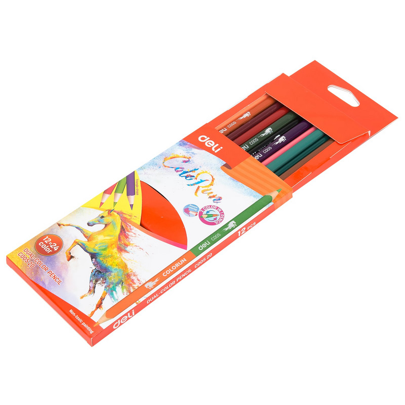 Deli Dual Color Pencil 12/24 Χρώματα χρωματιστά μολύβια για σχολικό παιδί προμήθεια ζωγραφικής Σκίτσο Ζωγραφική σχολικά είδη