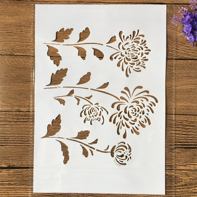 4Pcs/Set A4 29cm Chrysanthemum Flower Stablo DIY Šablone za slojeve Slikanje Spomenar Bojanje Reljefni album Ukrasni predložak
