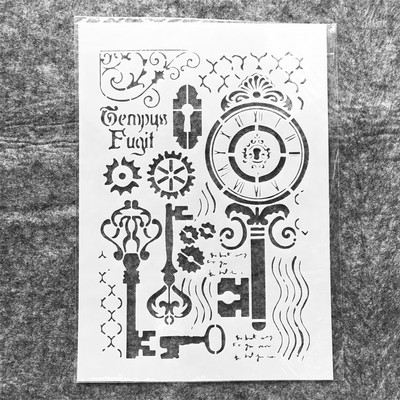 A4 29 cm senlaicīgs pulkstenis, atslēgas piederumi, DIY, slāņošanas trafareti, sienu gleznojumi, albumu krāsošana, reljefs albums, dekoratīvā veidne