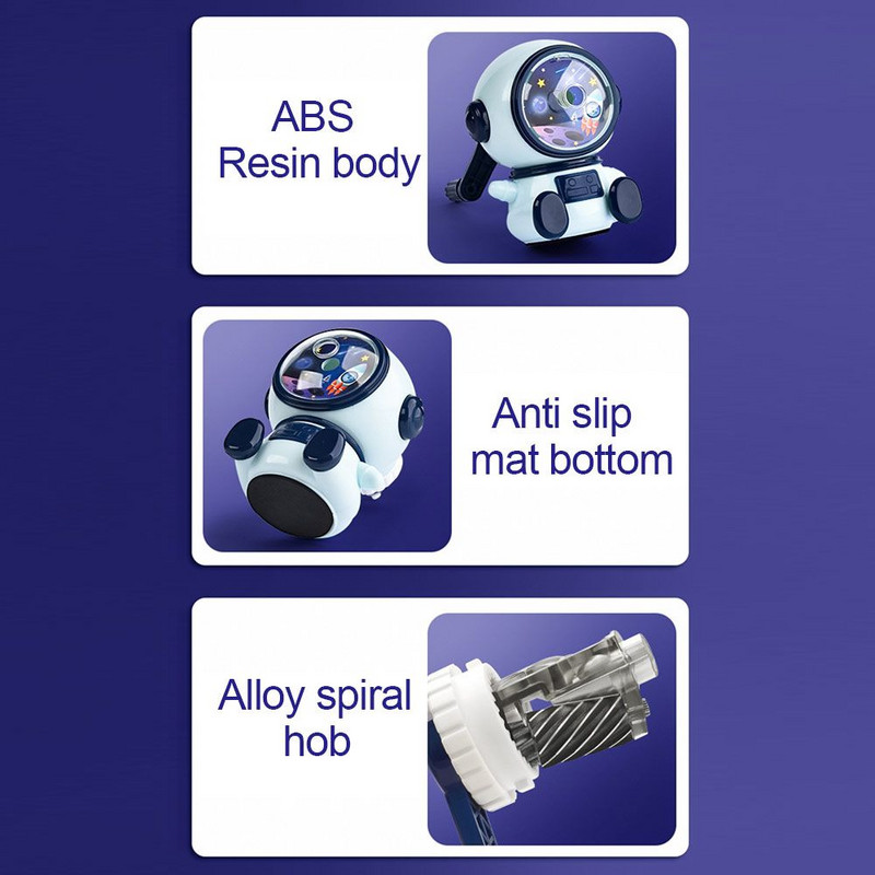 Creative Astronaut pliiatsiteritaja, kolmanda käiguga reguleeritav pliiatsiteritaja, käsitsi väntatav ja automaatselt pliiatsiteritaja õpilane