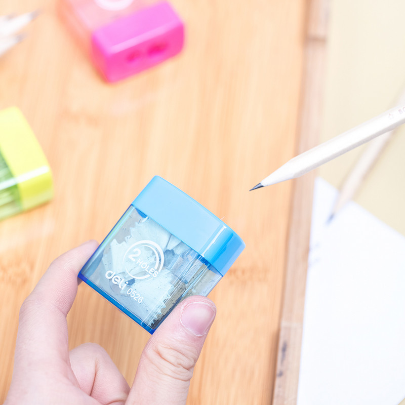 DELI pieštukų drožtuvas pieštukų pjaustyklė 2 skylučių mielas galąstuvas peilis sklandus galandimas mokyklos reikmenys raštinės reikmenys