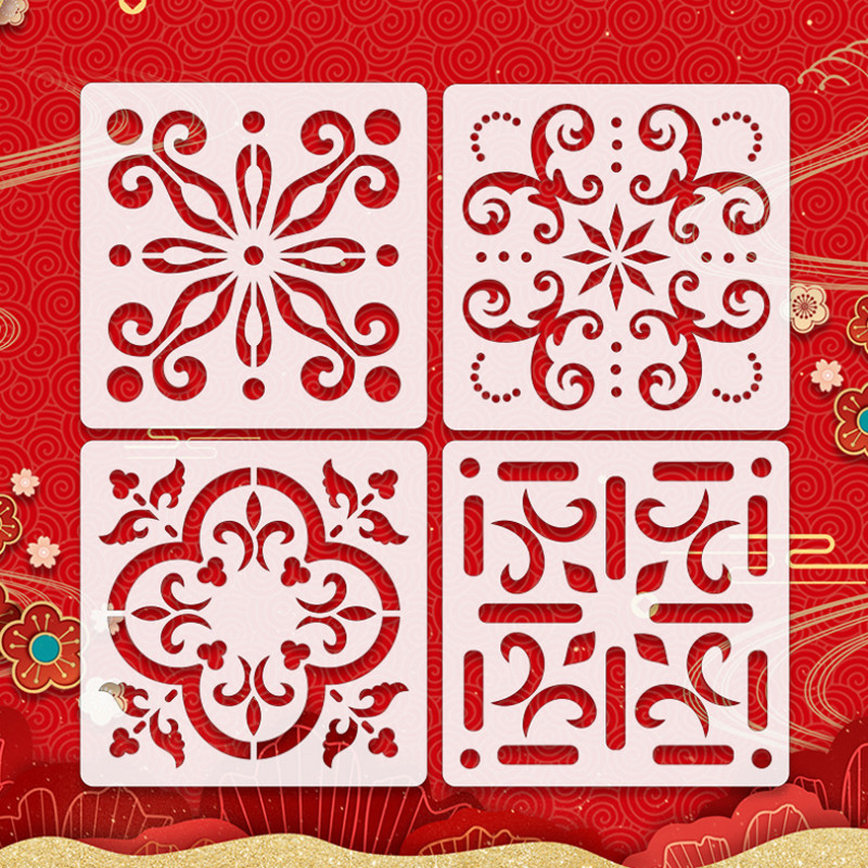 4 ks mandala šablóna DIY steny vrstvenie maľba šablóna dekorácia scrapbooking embossing album potreby 13*13cm