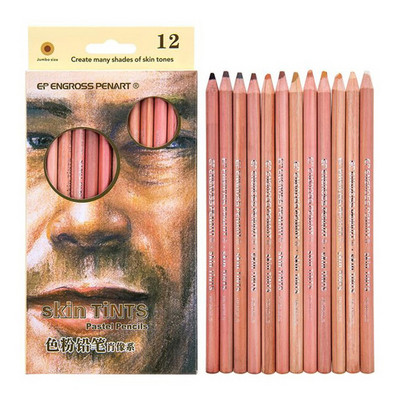 12 culori/Set Creioane profesionale din lemn moale pastelate Nuante de piele Creion colorat pentru pictura Desen Școală Scriere Artă Papetarie