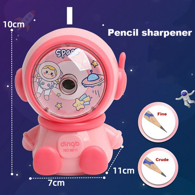 Rankinis pieštukų drožtuvas, 3 pavara, reguliuojamas mielas astronautų mechaninis drožtuvas mokyklinis biuro reikmenys mokinių raštinės reikmenys