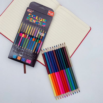 24Color 12db Kétfejű színes ólom Ceruza Fa színes ceruzák rajzoláshoz Irodaszerek Irodai kellékek Iskolai felszerelés