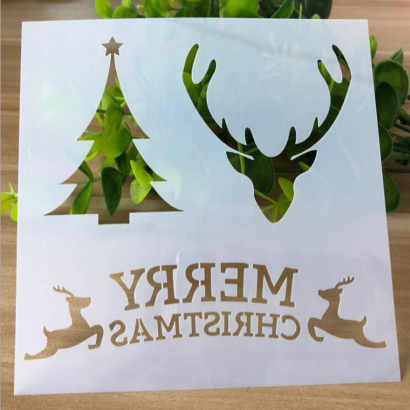 6 buc. Șablon de Crăciun Cerb de colorat Șablon de pictură în relief din plastic DIY Scrapbook Stampila Desen Decor Rechizite școlare de birou