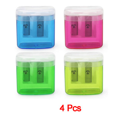 4 τμχ Ακονιστήρια μολυβιών Μικρό Χειροκίνητο Μολύβι διπλής τρύπας με ξύστρα καπακιού Μαζικό χαριτωμένο 4 χρώμα για παιδιά Σχολικά προμήθειες γραφείου