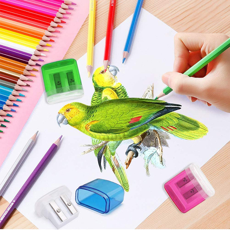 4 τμχ Ακονιστήρια μολυβιών Μικρό Χειροκίνητο Μολύβι διπλής τρύπας με ξύστρα καπακιού Μαζικό χαριτωμένο 4 χρώμα για παιδιά Σχολικά προμήθειες γραφείου