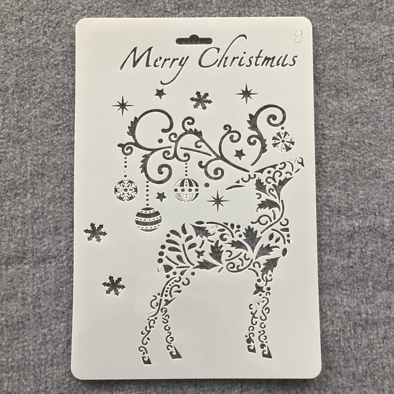 26 cm brad de pin de Crăciun clopot de cerb Moș Crăciun șabloane de straturi DIY pictură pe perete scrapbooking ștanțare șablon decorativ