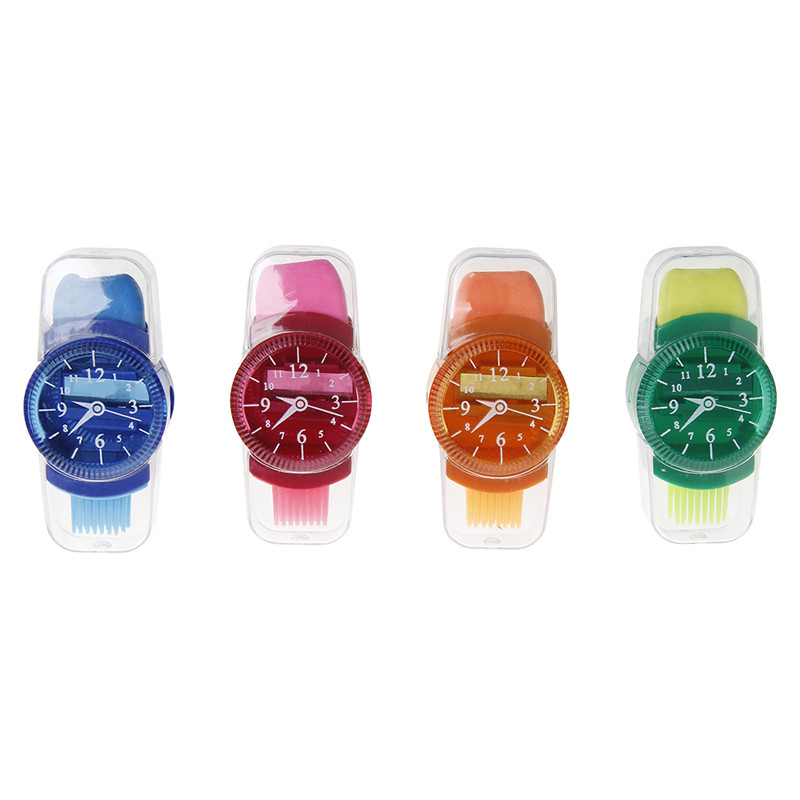 Creative Watch Shape Pencil Sharpener Kist Rubber Kawaii Sharpener 3 u 1 Kombinacija točilka za karandaše