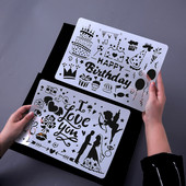 A4 Drăguț Seria Crăciun Fericit Șabloane de pictură goale Zile de naștere Riglă de dantelă Stenils de desen DIY Decorații de album