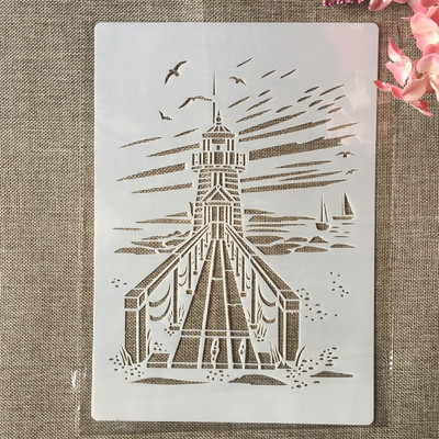4 ks A4 29cm Plachetnica Maják Ľadovec DIY Vrstvené šablóny Maľovanie Scrapbook Vyfarbovanie Razba Album Dekoratívna šablóna