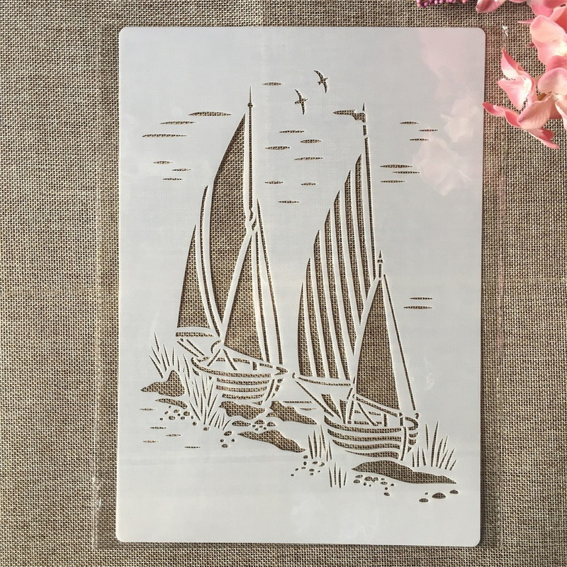 4 ks A4 29cm Plachetnica Maják Ľadovec DIY Vrstvené šablóny Maľovanie Scrapbook Vyfarbovanie Razba Album Dekoratívna šablóna
