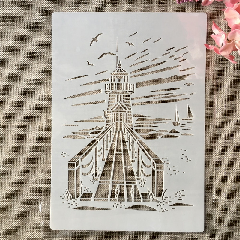 4 ks A4 29cm Plachetnica Maják Ľadovec DIY Vrstvené šablóny Maľovanie Scrapbook Vyfarbovanie Razba Album Dekoratívna šablóna