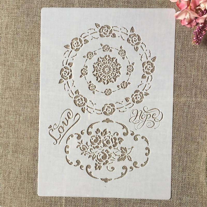 4 vnt A4 29 cm Vintažiniai kavos vainikėliai Žodžiai „pasidaryk pats“ Sluoksniavimo trafaretai Tapyba Iškarpų albumo spalvinimas Reljefinis albumas Dekoratyvinis šablonas