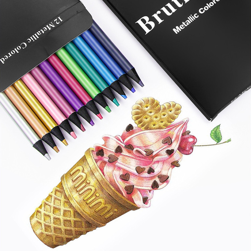 12 värvi metallist pliiatsiga joonistamine visandite pliiatsite komplekt Maalimine Värviline pliiats Koolitarbed Kunstitarbed Lapices De Colores