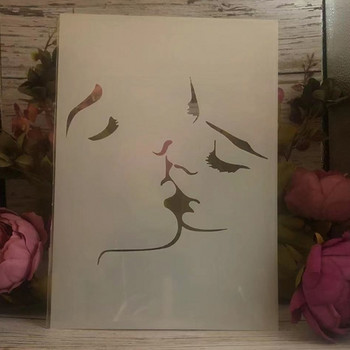 4Pcs A4 29cm Sexy Girl Lovers Kiss DIY Layering Stencils Стенни картини Скрапбук Оцветяване Релефен албум Декоративен шаблон