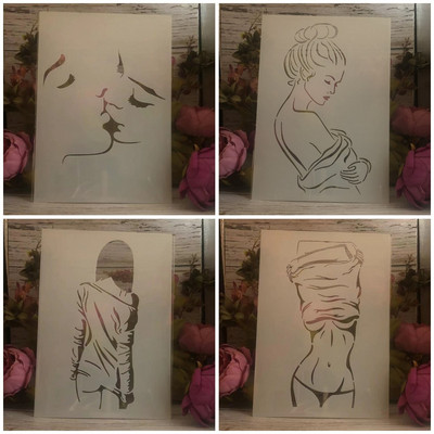 4Pcs A4 29cm Seksi djevojke ljubitelji poljupca DIY Šablone za slojeve Zidne slike Album za utiskivanje Ukrasni predložak
