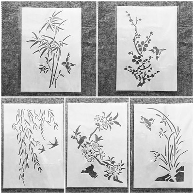 5 bucăți/set A4 29cm pasăre iarbă bambus prune bricolaj șabloane stratificare pictura album de însemnări de colorat șablon decorativ pentru album în relief