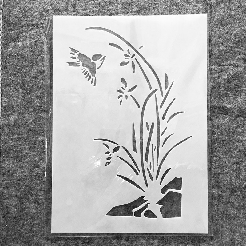 5 τμχ/Σετ Α4 29 εκ. Bird Grass Bamboo Plum Στένσιλ με στρώσεις DIY Ζωγραφική Λεύκωμα ζωγραφικής Διακοσμητικό πρότυπο άλμπουμ ανάγλυφο