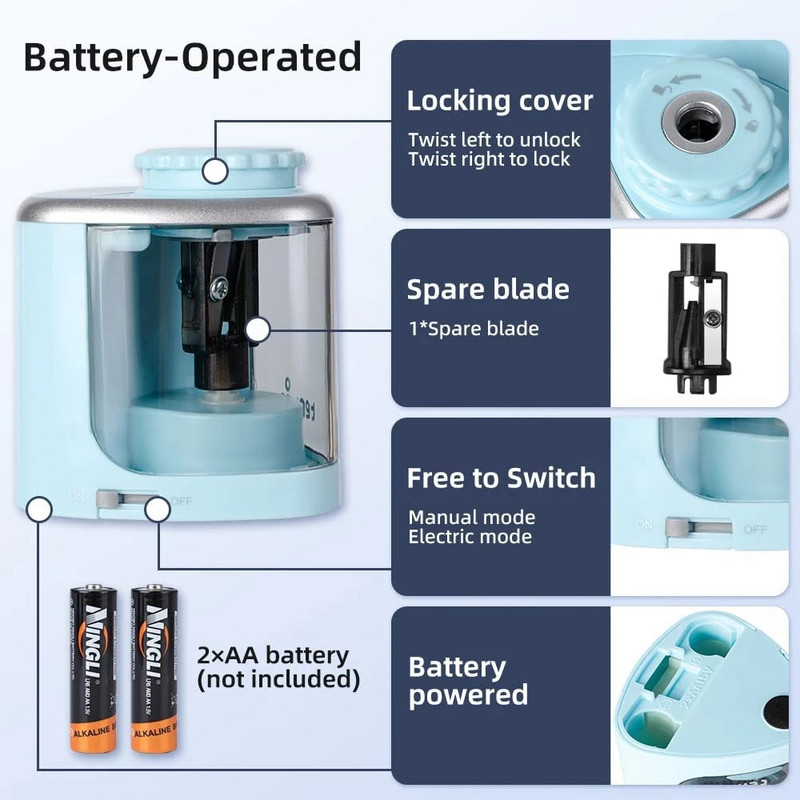 Prijenosna električna šiljila za olovke Tenwin za djecu Oštrica za brzo oštrenje Prikladna za učionicu Ured Školsko šiljilo