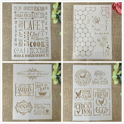4 ks 29 cm A4 slová štítky včelí úľ DIY vrstvené šablóny maľovanie scrapbooking vyfarbovanie reliéfny album dekoratívna šablóna karty