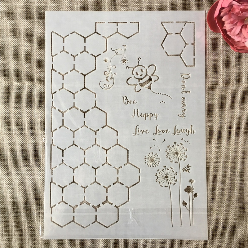 4 ks 29 cm A4 slová štítky včelí úľ DIY vrstvené šablóny maľovanie scrapbooking vyfarbovanie reliéfny album dekoratívna šablóna karty