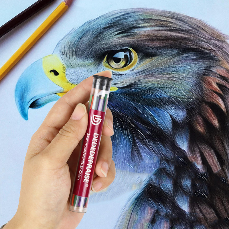 DEDEDEPRAISE 2,0 MM preses mehāniskais zīmulis un vadi 36 krāsu skiču krāsošana, automātiska zīmuļa krāsainu zīmuļu nomaiņa