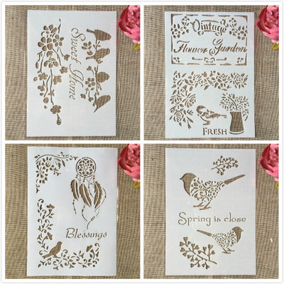 4 ks/sada 29 cm A4 vtáky slová DIY vrstvené šablóny maľovanie scrapbooking vyfarbovanie embossovanie album dekoratívna šablóna