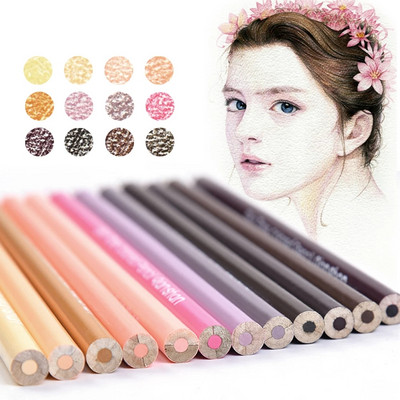 12 darab bőrtónusú/fém/macaron színes ceruzakészlet, olaj alapú előhegyezett rajzceruza művészeti kellékek
