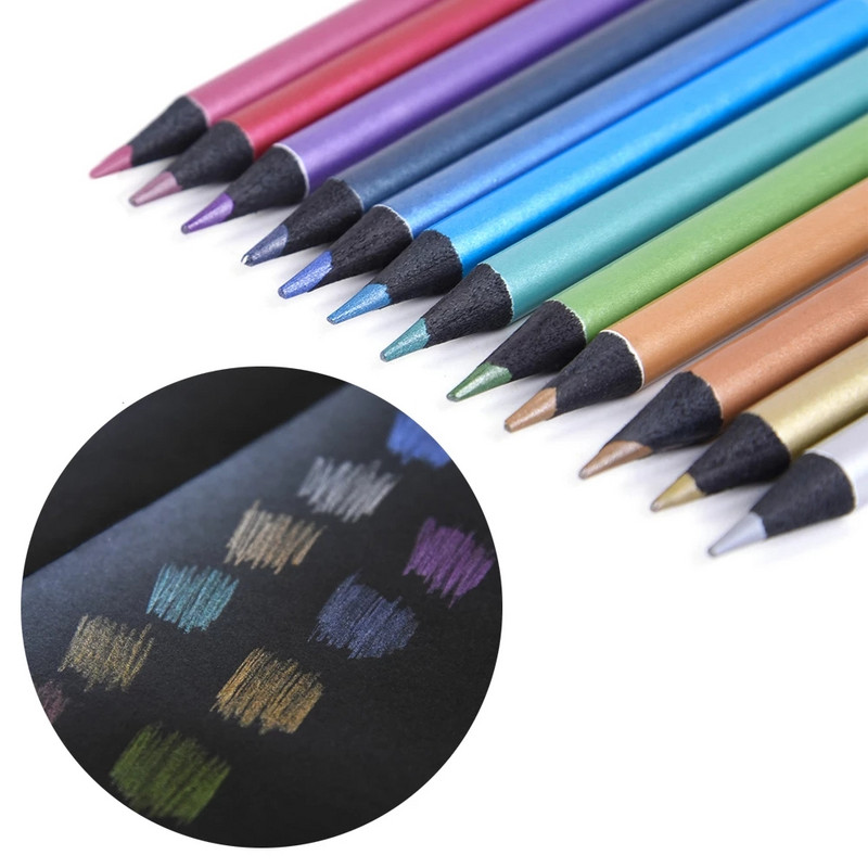 Set de 12 bucăți de creioane colorate pentru nuanța pielii/metal/macaron Creioane de desen pre-ascuțite pe bază de ulei Rechizite de artă